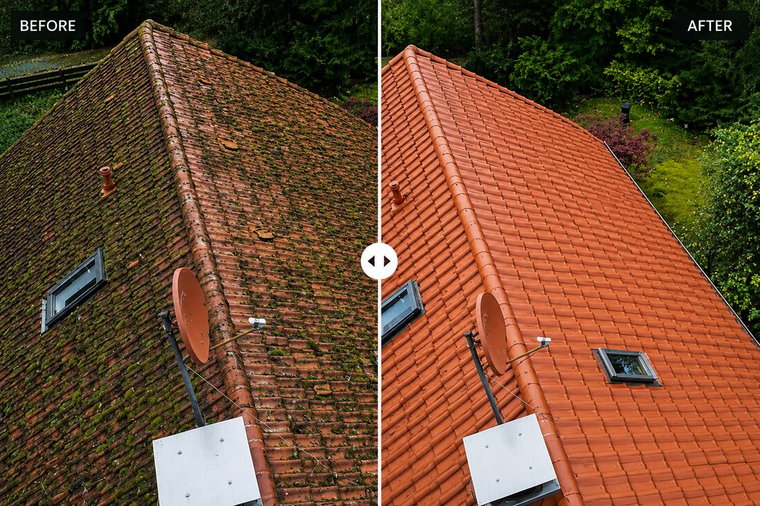 Tile Roof Soft Wash before and after in Lake Oswego, OR